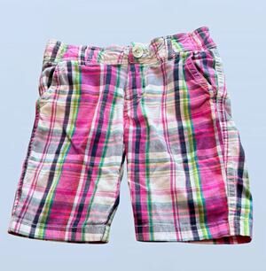 Green Soda Girls Pink Multicolor Retro Plaid Chino Shorts Pockets Button Size 7